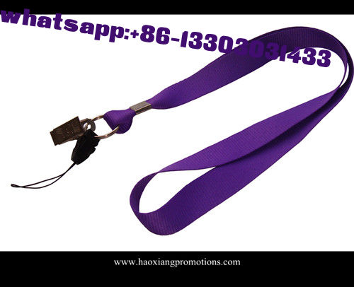 Custom purple color  free sample  logo 2*90mm polyester lanyard with clip