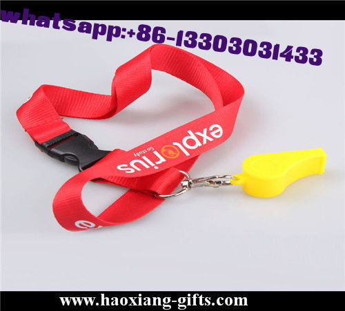 red color Custom logo 20*900mm polyester  lanyard with whistle for promotion